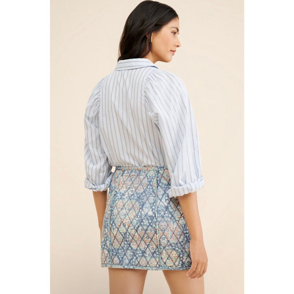 Free People Size 10 Darla Quilted Mini Skirt Blue Floral Cotton Pockets - Picture 5 of 9